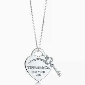 🔴Authentic TIFFANY&CO Sterling Silver RTT Heart& Key Pendents Chain Necklace 🔴